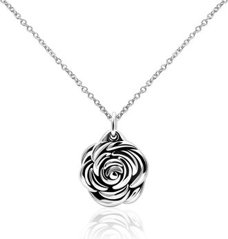 MAX + STONE 925 Sterling Silver Rose Flower Pendant Necklaces with 18 Inch Chain