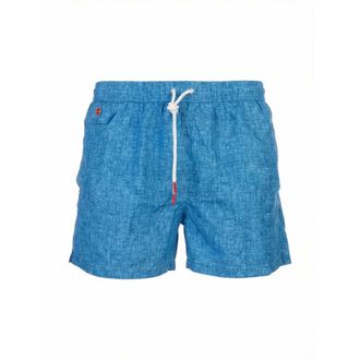 Kiton Beachwear, male, Blue, Size: 3XL Crosshatch-Texture Drawstring Swim Shorts