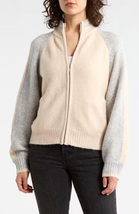 Sanctuary Nolan Colorblock Zip Sweater Bomber Jacket in Macadamia Beige/Grey at Nordstrom Rack, Size X-Large
