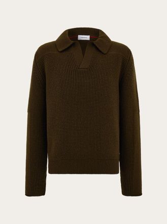 Ferragamo Men Knitted sweater with polo collar Green