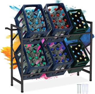 Relaxdays Relaxdays - Drinks Crate Rack, hwd: 80x104x32 cm, 150 kg, Holds 6 Boxes, Steel, Beverage Holder Shelf, Beer & Water, Black