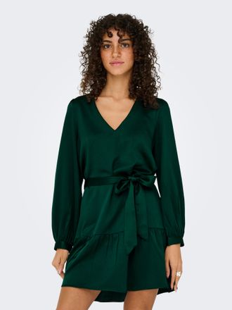 Only Tunikakleid ONLY ONLNEW ALENA LIFE L/S SHORT DRESS WVN, Damen, Gr. XS, N-Gr, gr&uuml;n (scarab), Web, Obermaterial: 100% Polyester, unifarben, regular fit,