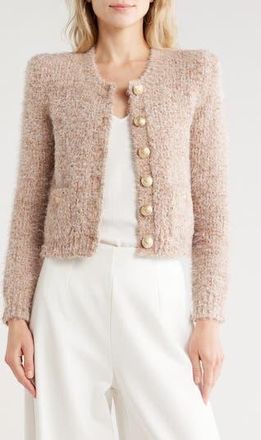 L'agence Una Crop Eyelash Tweed Cardigan in Dusty Pink Multi at Nordstrom Rack, Size Xx-Large