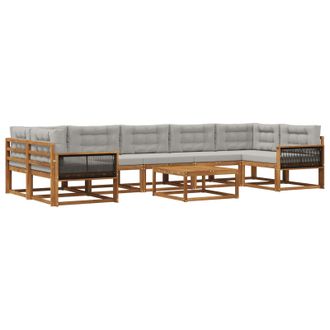 vidaXL Conjunto De Sof&aacute;s De Exterior 8 Pcs Natural Y Gris Claro Vidaxl