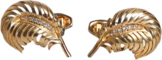Dolce & Gabbana Gold 925 Sterling Silver Crystal Leaf Accessory Mens Cufflink (Pre-Owned)