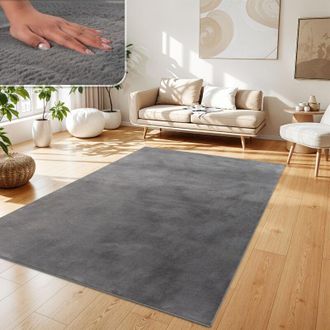 Paco Home Paco Home - Alfombra Para Sal&oacute;n En Falsa Piel Peluche Pelo Largo Suave Disponible En Varios Colores Antracita, 240x340 Cm
