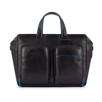 Piquadro Laptop Bags & Cases, male, Black, Size: ONE SIZE Slim 14 Briefcase with Two Leather Handles