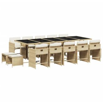 vidaXL Set Comedor De Jard&iacute;n Con Cojines 15 Pzas Rat&aacute;n Sint&eacute;tico Beige Vidaxl