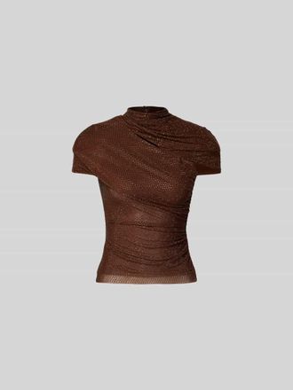 Self Portrait Slim Fit T-Shirt mit Strasssteinbesatz in Mittelbraun, Gr&ouml;&szlig;e L
