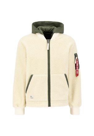 Alpha Industries Alpha Industries Mens Teddy Nylon Zip Hood Bomber Jacket - Off-White - Size Large