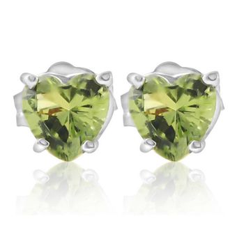 Pompeii3 1ct Heart Shape Peridot Studs Solid 14K White Gold