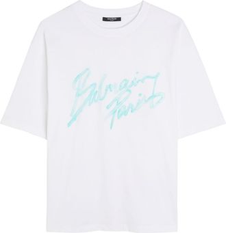 Balmain Logo-print Cotton T-shirt - White And Green - XL (UK16 / XL)