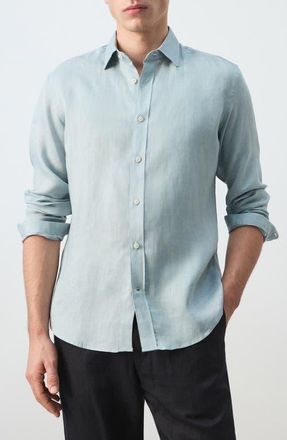 Mango x Casper Ruud Regular Fit Linen Button-Up Shirt in China Blue at Nordstrom, Size Medium