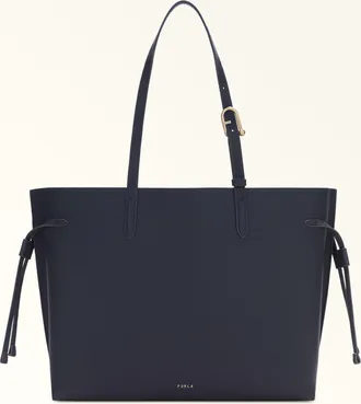 Furla Ava Borsa Shopping L Ink Blue Blu Pelle Di Vitello Pebble Double Donna
