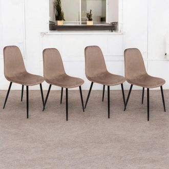 Dmora Set di 4 sedie Arter, Poltrona rivestita in velluto, Sedia da pranzo imbottita, Seduta per riunioni, 45x56h87 cm, Tortora - Dmora