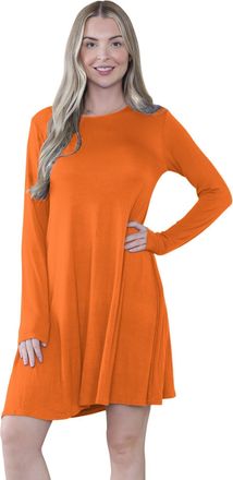 Janisramone Womens Mini Dress, Plain A Line Flared Skater Dress, Stretchy Summer Swing Mini Top, Casual Round Neck Long Sleeve Dresses for Women UK, Ladies Party 