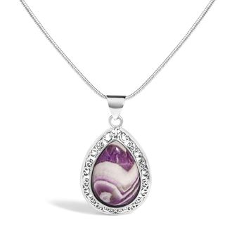 House of Brilliance Sterling Silver Chevron Amethyst Teardrop Pendant Necklace