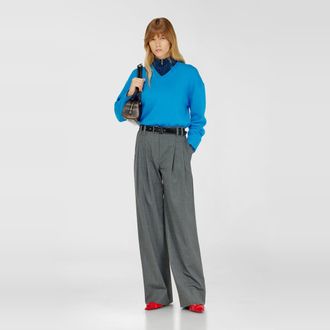 Diesel Wool V-neck jumper with neck logo - Knitwear - Woman - Blue
