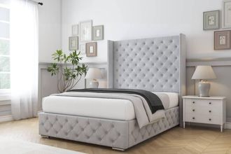 Comfort Beds Emily Naples Bed Frame - 50 Upholstered Wingback Headboard in Silver | Size: Single