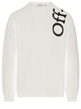 Off-white White Crew Neck Logo Print Wool-Blend Sweater