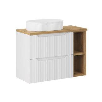 Petits Meubles Mueble lavabo 2 cajones 2 compartimientos estratificado Blanco marr&oacute;n