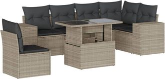 vidaXL Set De Sof&aacute;s De Jard&iacute;n 7 Pzas Con Cojines Rat&aacute;n Pe Gris Claro Vidaxl