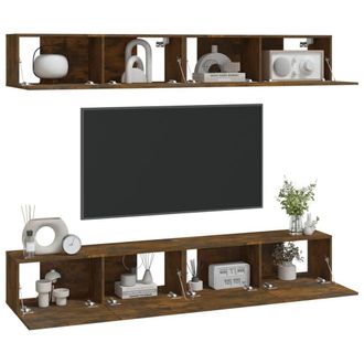 Berkfield Home Wall TV Cabinets 4 pcs Smoked Oak 100x30x30 cm in Brown | Size: 100 x 30 x 30 cm