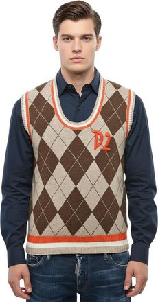 Dsquared2 Brown Checked Scoop Neck Sweater