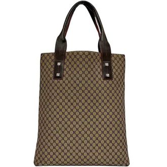 Celine Beige Brown Nylon Leather Tote Bag (Pre-Owned)