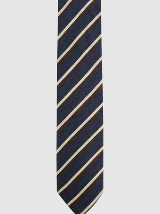 Reiss Navy Wool-cotton Striped Tie, One Size