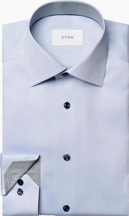 Eton Mens Eton Geometric Trim Signature Twill Contemporary Shirt 21 Light Blue - Size: 46/Regular
