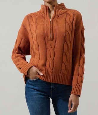 Sugarlips Zip Neck Cable Knit Sweater In Brown