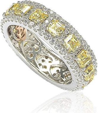 Suzy Levian Sterling Silver Cubic Zirconia Yellow and White Modern Eternity Band