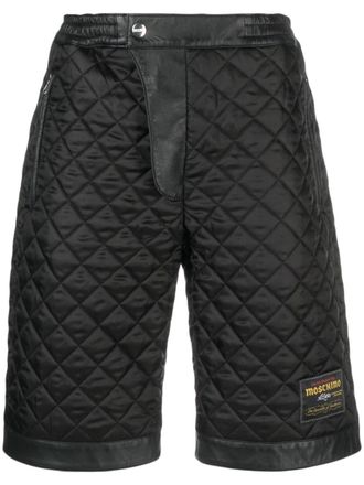 Moschino logo-patch diamond-quilted shorts - men - Sheepskin/Cupro/Acetate/Cupro/Acetate - 48 - Black