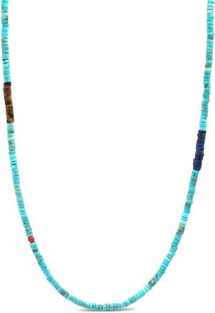 Nialaya Heishi beaded necklace - men - Tiger eye/Lapis Lazuli/Hematite/Turquoise/stainless steel - 26 - Silver
