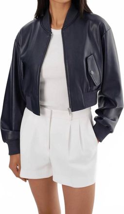LaMarque Evelin Faux Cropped Bomber Jacket In Navy