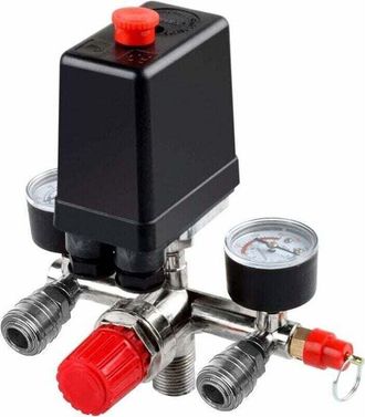 OEM Pressostat - Regulador De Presion Para Compresor De Aire - Rango 90-125 Psi - Manometro 0-180 Psi - 1 Unidad