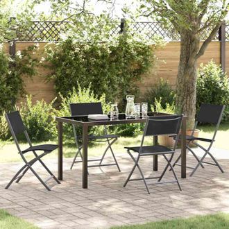 vidaXL Conjunto De Comedor De Jard&iacute;n 5 Pcs Negro Textileno Y Acero Vidaxl