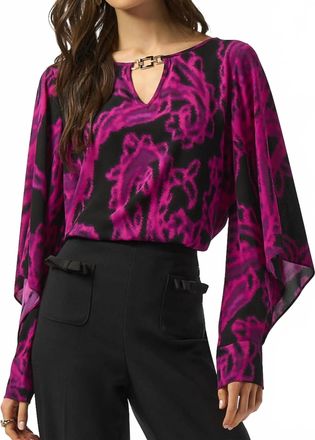 Joseph Ribkoff Paisley Print Georgette Long Sleeves Top In Black/cosmos