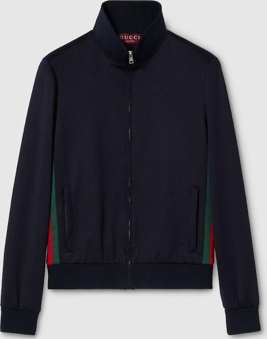 Gucci Technical Jersey Zip Jacket With Web, Size XXXL, Blue, Ready