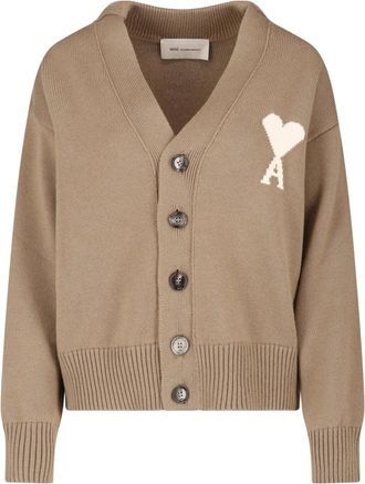 Ami Beige Ami De Coeur Wool Cardigan