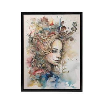 Artery8 Alice Portrait in Wonderland Framed Canvas Wall Art Print in Beige | Size: W24 x H32