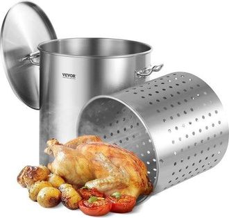 OEM Olla Grande De Acero Inoxidable De 60,5 L, Olla Para Salsa Con Canasta, Tapa Y Asa, Olla Comercial Resistente, Tratamiento De Lijado, Para Eventos De 