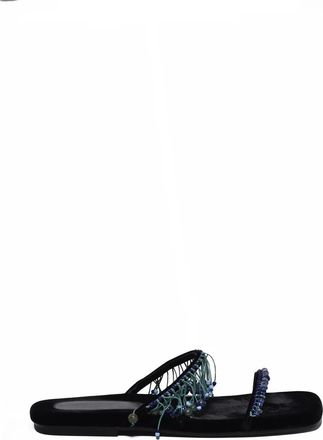 Dries Van Noten Beaded Black Velvet Flat Mules