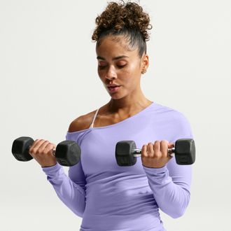 Nike Womens One Relaxed Dri-FIT Long-Sleeve Top in Purple | IU1422-580