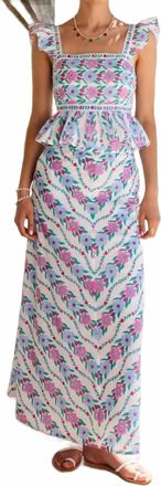PINK CITY PRINTS Kezia Maxi Skirt In White/ Pink/lilac/ Teal/ Light Blue Block Print
