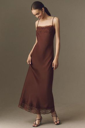 BHLDN Lace Satin Slip Maxi Dress