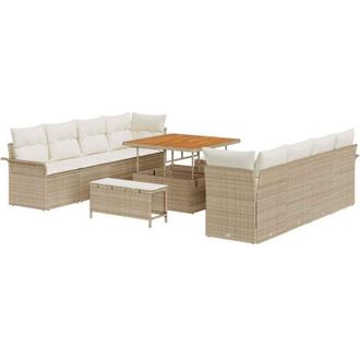 vidaXL Conjunto De Sof&aacute; De Jard&iacute;n 11 Pcs Beige Rat&aacute;n Sint&eacute;tico Vidaxl