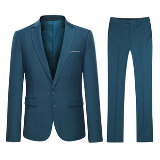 AlltheMen Heren 2-delig slim fit staalblauw pak met twee knopen