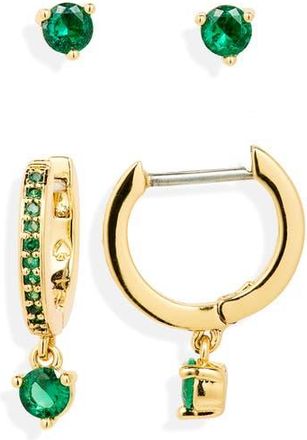 Kate Spade New York crystal stud & huggie earrings set in Emerald Gold at Nordstrom Rack
